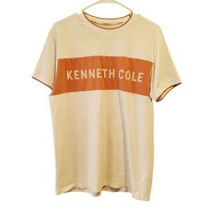 Kenneth Cole New York Mens Colorblock Logo T-Shirt Cream Orange Size M